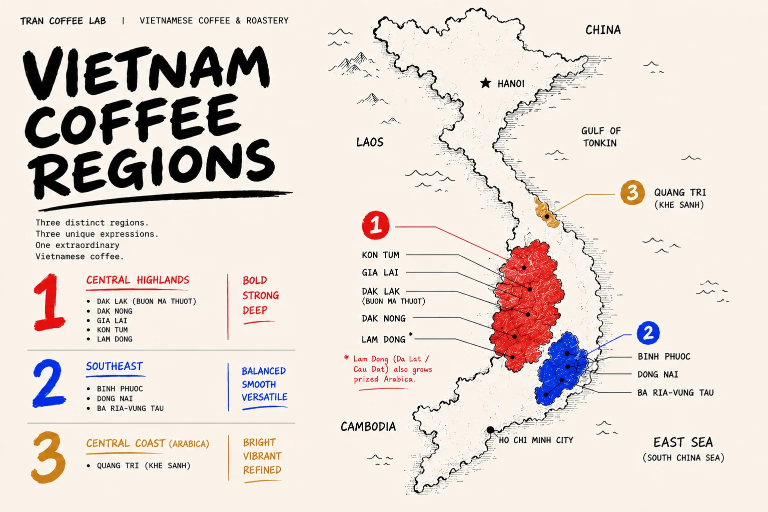 Karta över Vietnams kafferegioner